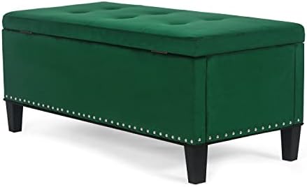 Joveco 41.8" Ottoman with Storage Bench Fabric Rectangular Button Tufted Footstool Sofa for Living Room Bedroom (DIY Assemble Green)