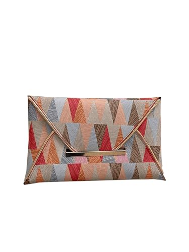 Image of QWINEE Women's Geometric Pattern Envelop Bags Clutch Bag Metal Decor Wristlet Handbags Lady Purse Multicolor One-Size