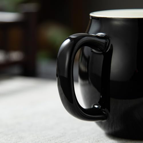 Image of Yundu 12 OZ Brilliant Black Ceramics Teacup with Infuser and Lid, Mug with Lid for Steeping - Stainless Steel Infuser for Loose Leaf Tea, Home Office Gift for Tea Lovers