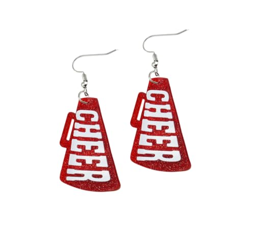 Cheer Earrings Cheerleader Jewelry Megaphone Cheer Sport Earrings for Women Game Day Accessories Team Sports Fan Earrings-Red