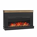 Ameriwood Home Mateo 53.5 Inch Electric Fireplace with Mantel, Replaceable Fireplace Insert Heater, Remote Control, Timer, Realistic Log and Flame Effect, for The Living Room or Bedroom, Black