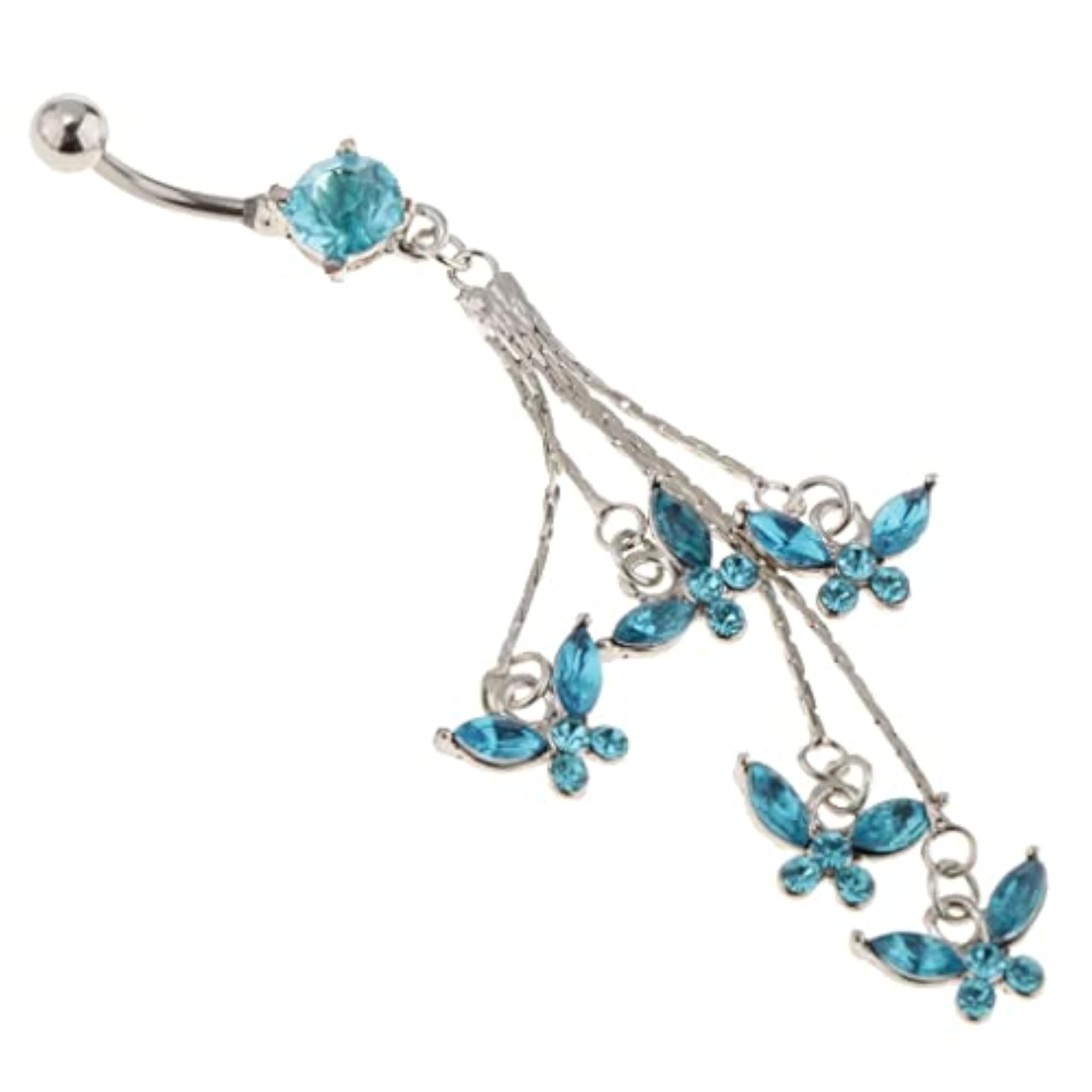 14G Crystal Tassels Butterflies Belly Button Rings