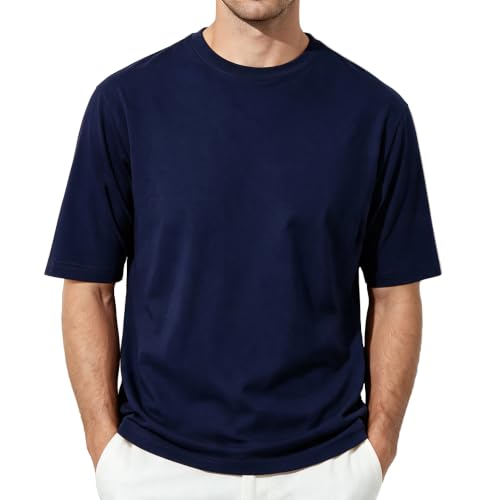 FamilyBlisst Men Crewneck Short Sleeve T-Shirt Solid Color Navy Blue Size XX-Large