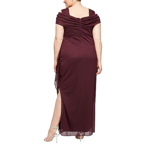 Image of Alex Evenings Women's Long Cold Shoulder Mother of the Bride Dress with Beaded Detail at Hip