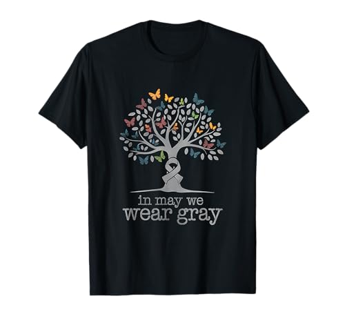In May We Wear Gray Brain Cancer Awareness Butterfly Tree Camiseta