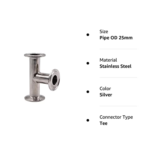 Dernord Clamp Tee 3 Way Stainless Steel 304 Sanitary Fitting Fits 1.5" Tri-Clamp, 25Mm Pipe Od #TOP5