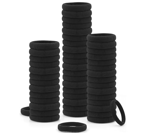 SYOSI 100PCS Large Black Hair Band Ties Elastic Ponytail Holders Cotton Seamless Thick Hair Bands No Damage for Thick and Curly Hair bulk for Toddlers Girls Kids Thick Hair Ponytail Holders