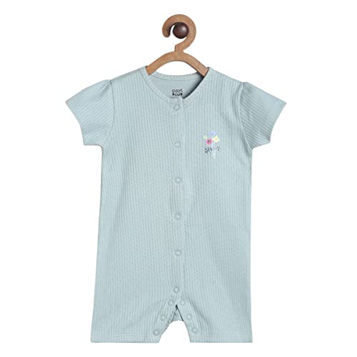Image of miniklub Baby Front Open Round Neck Short Sleeve Knitted Cotton Multi Color Romper, Pack Of 2 (New Born)