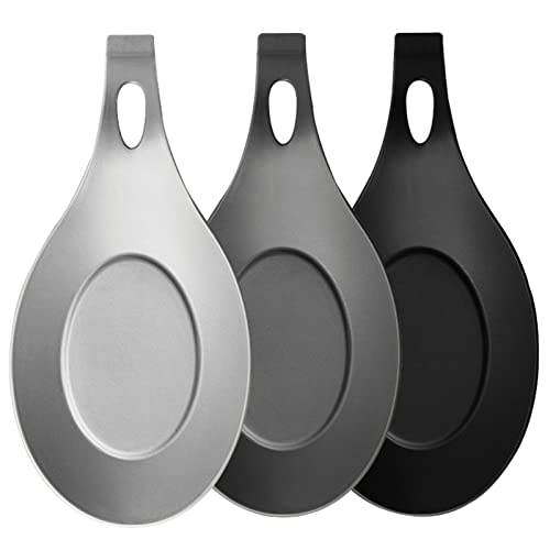 Silicone Spoon Rest, 4Pcs Spoon Rest for Kitchen Counter, Silicone Spoon Holder for Stove Top Heat Resistant Cooking Spoon Rest for Spatula, Ladle (Black, Gray & Light Gray)