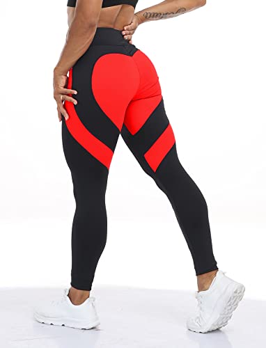 SEASUM Women Yoga Pants Heart Shape Patchwork Leggings High Waist Capris Workout Sport Fitness Gym Tights M