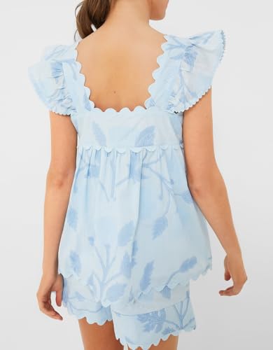 Image of ROAONOCOMO Women Summer Floral Pajama Set Ruffle Trim Cami Top Coquette Pj Set Gingham Babydoll 2 Piece Shorts Outfit