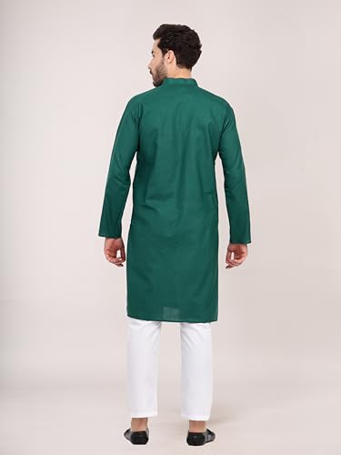 Image of HUZUR Men's Cotton Full Sleeve Long Knee Length Kurta Pajama Comfortable Wear for Festival and Occasion like Holi,Diwali,Eid,Haldi,Mehendi and Wedding