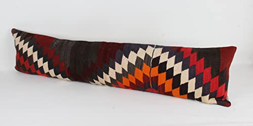 King Size Kilim Pillow Cover 12X47 Inch Handmade Lumbar Oriental Kilim Pillow Bedding Organic Oblong Accent Cushion Cover Huge Twin Extra Long Pillow #TOP2