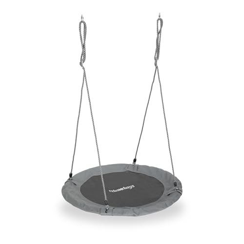 Relaxdays Nestschaukel, rund, für Kinder & Erwachsene, verstellbar, Ø 90 cm, Garten Tellerschaukel, bis 100 kg, grau