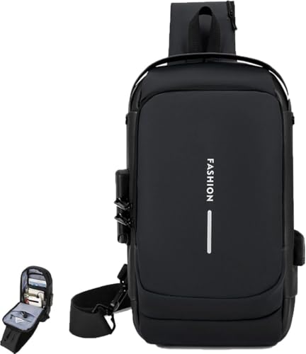 Carbon Fiber Streamline Anti-Theft Sling Bag with USB Charging Port, Waterproof Crossbody Backpack for Travel, Gym (Black)