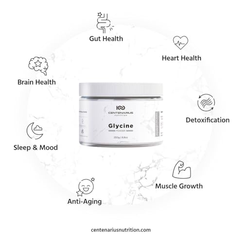 Premium Glycine Powder 250g | Amino Acids Supplement for Post Workout Muscle Recovery, Digestion, Sleep Aid + More - Vegan, Additive-Free, Third-Party Tested | Centenarius Nutrition