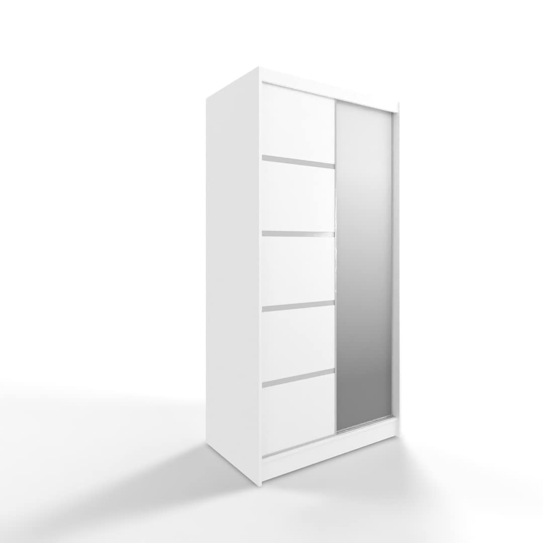 ML Furniture D3 Schiebetüren Kleiderschrank 100 cm mit Spiegel - Schlafzimmermöbel, Aufbewahrung - Mehrzweckschrank
