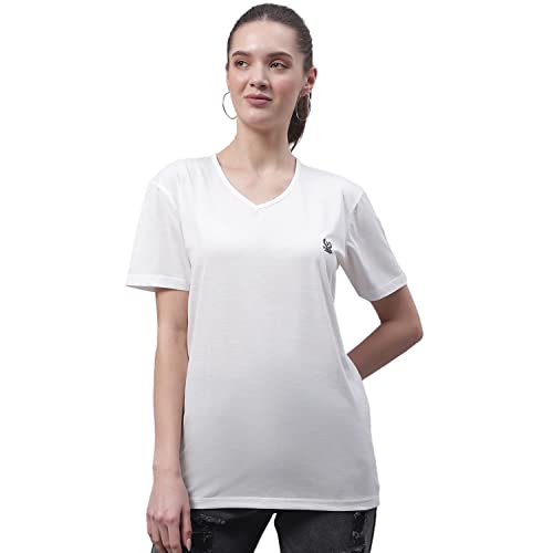 Image of Mack Jonney Women V Neck Cotton Solid Regular Fit T-Shirt-V Anthraa 001-P
