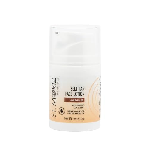 St Moriz Professional Medium Self Tan Face Lotion | With Aloe Vera & Vitamin E for Gradual & Natural Glow | Vegan Fake | Wear Alone or Under Makeup | No Wash Off Required | 50ml