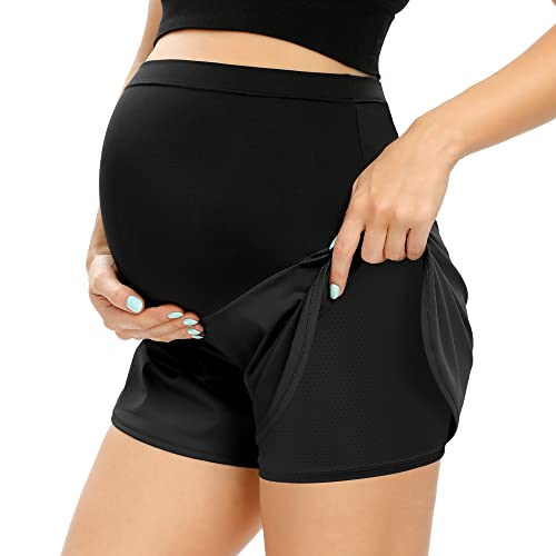 POSHGLAM Women‘s Maternity Shorts Over Belly Workout Running Casual Summer Pregnancy Shorts