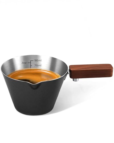 Vaso medidor espresso acero inoxidable con mango de madera miniatura 1