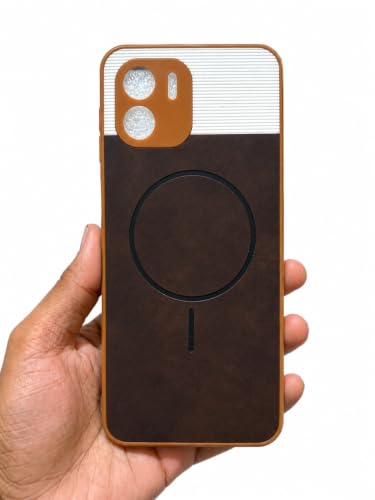 Image of Bintage Mac Safe Design Hard Slim Back Case | Soft Border Camera Protect | Dual PU Leather Finish Back Cover Compatible for REDMI A1 2022 - White & Cherry Brown
