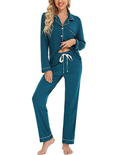 Image of Pjmlifecoco Pajamas Set Long Sleeve Womens Button Down Sleepwear Two Piece Nightwear Soft Pj Lounge Sets S-XXL