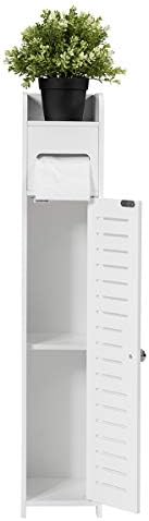 Multigot Bathroom Floor Cabinet, Freestanding Toilet Tissue Cabinet with Paper Roll Holder and Door, Wooden Laundry Shelf Storage Organizer Unit (without side shelf:15 x 17 x 80 cm)