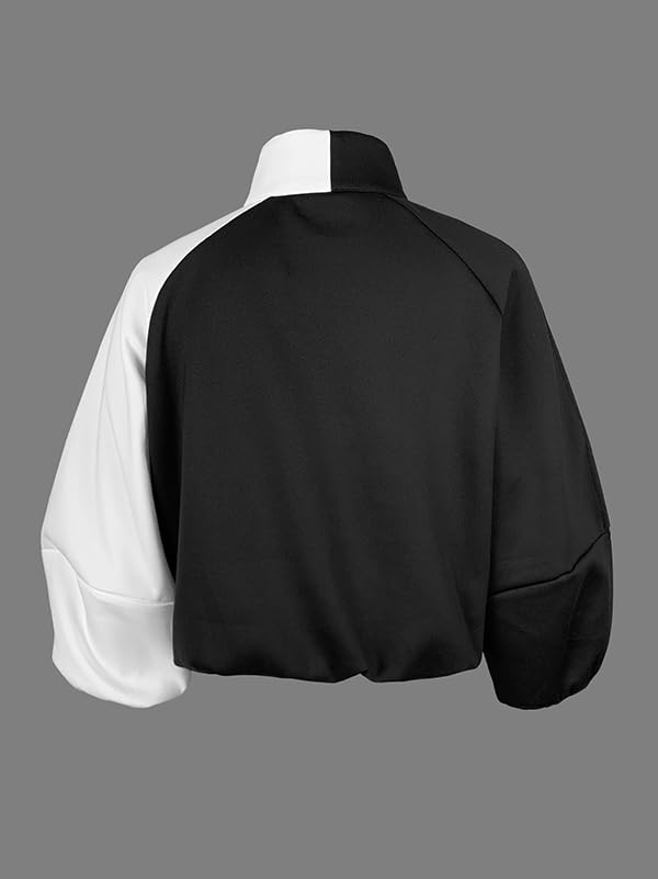 UOOZEE Women's 3/4 Puff Sleeve Stand Collar Zip Up Jackets Outerwear Cropped Bomber Lightweight Jacket 20254