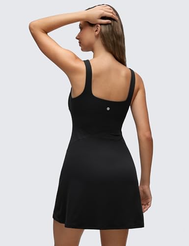 CRZ YOGA Butterluxe Womens Square Neck Tennis Dresses A line Mini Casual Summer Outfits with Shelf Bra No Built-in Shorts2
