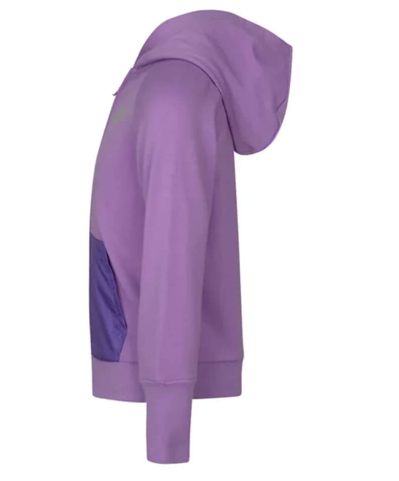 Nike Little Girl’s Full Zip Lightweight Violet Shock Fashion Hoodie, Iridescent Metallic Swoosh Logo, Satin Tonal Front Pockets, Purple Zipper, Style 36I056/Color P85, Size 4 (3-4 Years Old)4