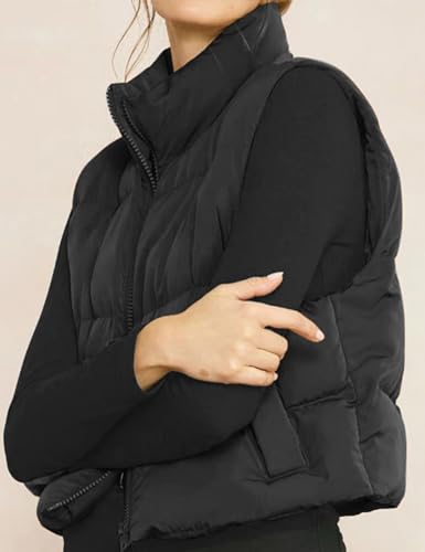 Gihuo Women's Winter Cropped Puffer Vest Stand Collar Zip Up Sleeveless Padded Jacket Lightweight Outerwear3