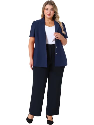 Agnes Orinda Plus Size Women Blazers Short Puff Sleeve Notched Lapel Single Breasted Office Blazer Jackets3