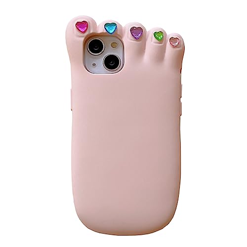 QoKcoahn Custodia per iPhone 14,Piede Carino 3D Kawaii Casi Divertente Cartoon Cover con portachiavi Soft Silicone Gel Custodia di Protezione Goccia per iPhone 14