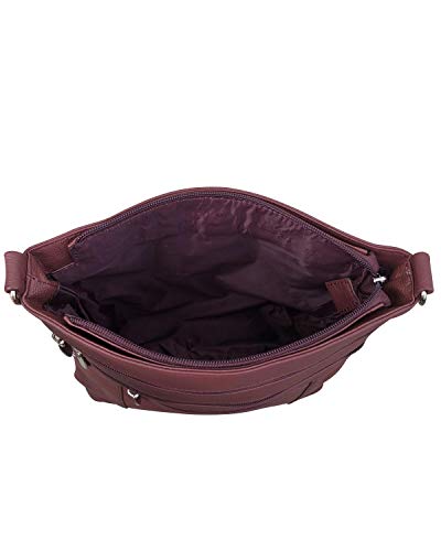 Roma Leathers Multi Pocket Body Purse - Deep Main Compartment, Adjustable Shoulder Strap - Wine3