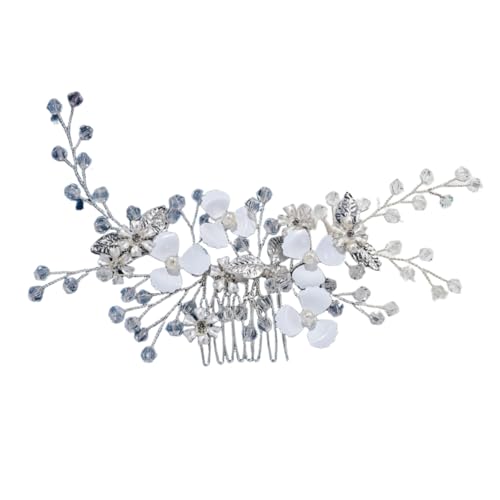 Peine Nupcial Floral Plateado Hecho a Mano