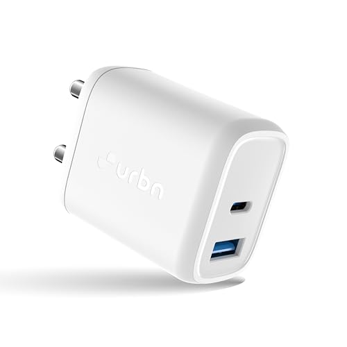 Image of URBN 25W Dual USB Type-C Travel Adaptor with GaN Technology for Google Pixel, Xiaomi, Motorola, iPhone, Samsung Galaxy Tab S /A Series, Galaxy S10 /M54 /M55 /A80 /A90 /S25 /S24 (White)