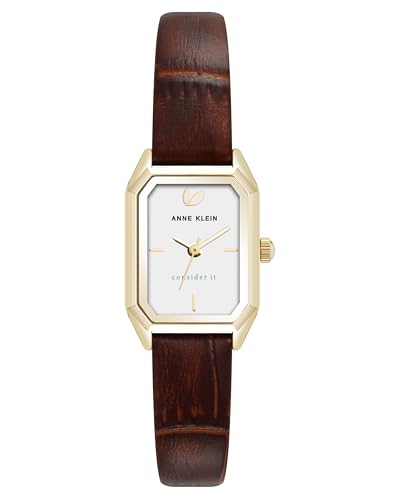 Anne Klein Women's Sustainable Leather Strap Watch, AK/5148 Brown/Gold