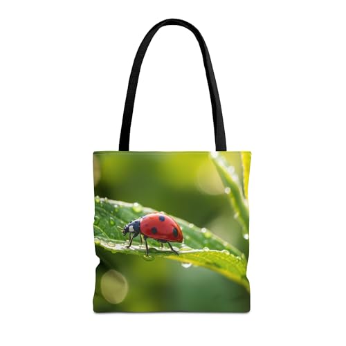 Premium Ladybug Tote Bag with Reinforced Stitching - A Touch of Nature on Fresh Green Leaf