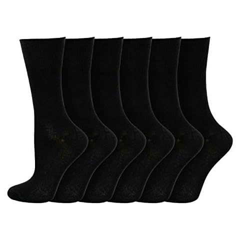 6prs Ladies Super Soft and Comfort Non Elastic Bamboo Socks Womens Everyday Wear Anti Bacterial Wide Top Socks Black Shoe Size 4-7 Cover