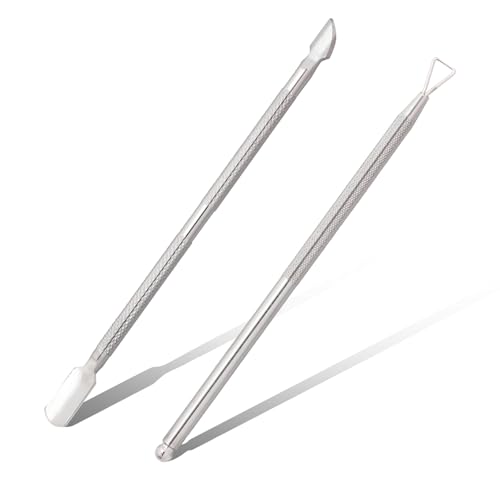 cadupor 2Pcs Silver Multi-Functional Nail Care Tools, Cuticle Pusher Tool and Stainless Steel Nail Scraper Durable Professional Manicure Pedicure Cleaner for Nail Scraper for Gel Removal