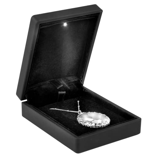 Noble Pack Pendant Necklace Box with LED Light - Unique Necklace Chain Display Case Jewelry Box with Velvet Interior (Black)