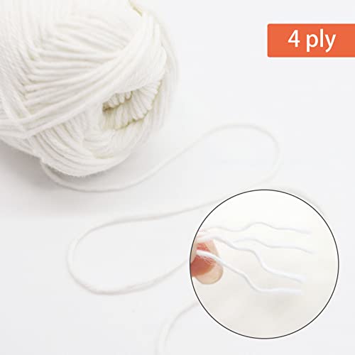 Niceec 4 Skeins Soft Baby Yarn 100% Cotton Yarn For Crochet Knitting 4 Ply Yarn Blanket Yarn For Diy Craft Fingering Weight Yarn Total Length 4×175Yds/4×50G-1#White #TOP1