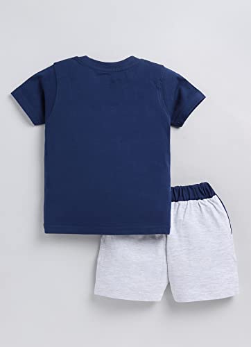 Image of CUTOPIES Boys Powder Blue Cotton Printed Half Sleeves T-shirt and Shorts Set (Pack Of 1) Baby Boys' Clothing Sets