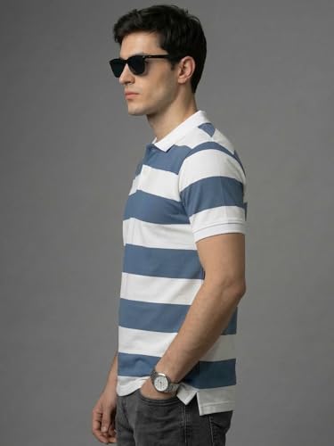 Image of XENOVAURBAN Polo t Shirt for Man | Striped Pattern Mens Cotton Polo Neck T-Shirt with Collar | Regular fit | Breathable and Soft - Polo-Striped-P