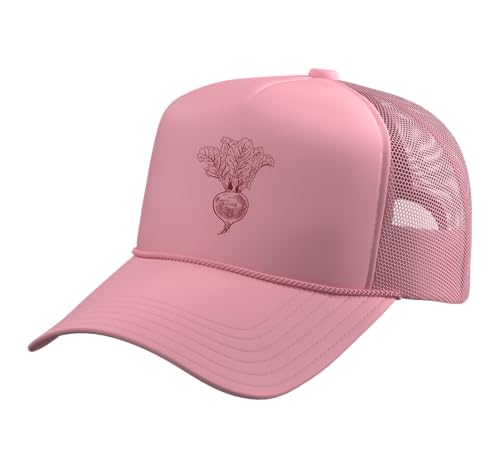 Vintage Beetroot Retro Vegetable Lovers Beetroot Vegan Trucker Hat with Adjustable Mesh Back, Pink