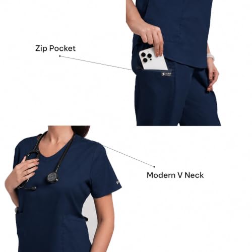 Image of Lite V-Neck 6-Pocket Women's Cotton ScrubSuit | Moisture-Wicking, Anti-Stain & Odor Protection | Classic Fit Top & Pant | All-Day Comfort for Doctors & Students Air Blue (S)