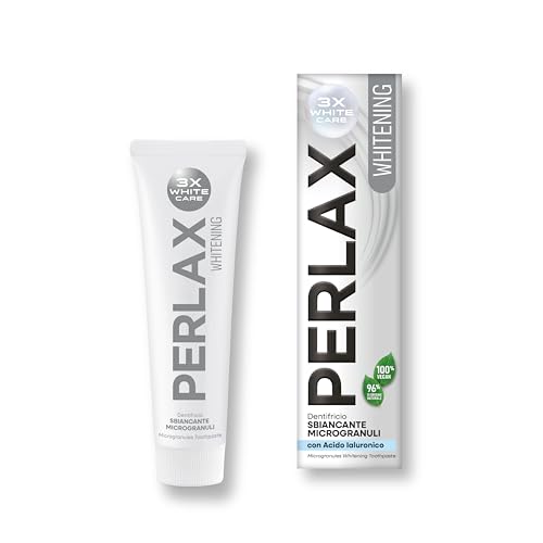 PERLAX | Dentifricio Whitening, Sbiancante, Microgranuli, con Acido Ialuronico, 100% Vegan, 96% di Ingredienti di Origine Naturale, 75mL