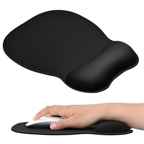 EooCoo Mouse Pad with Wrist Support,Ergonomic Mousepad with Memory Foam Wrist Rest,Mouse Mat Non-Slip Rubber Base,4mm Ultra Thin Wear Resistant Matt Desk Accessories for PC Laptop,Gaming,Office,Black