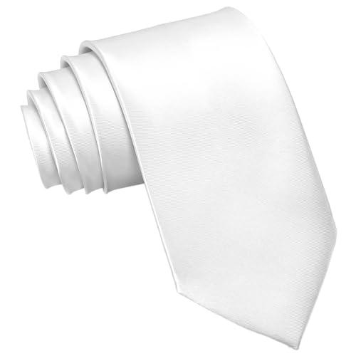 WOXVM Mens Ties Classic Solid Satin Tie Pure Color 3.15 Mens Necktie Premium Formal Black Ties For Men Business & Wedding (White)